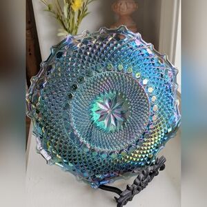 Princess Blue Carnival Glass Serving Dish